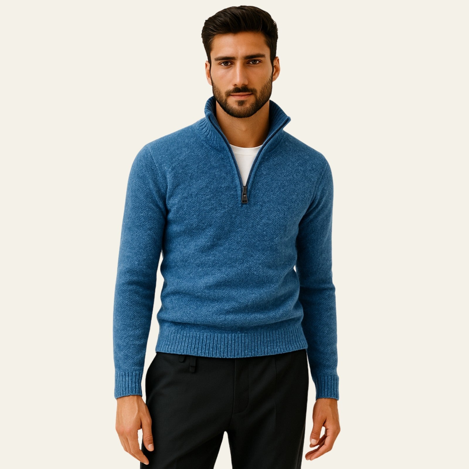 The Marseille Textured Quarter Zip Sweater