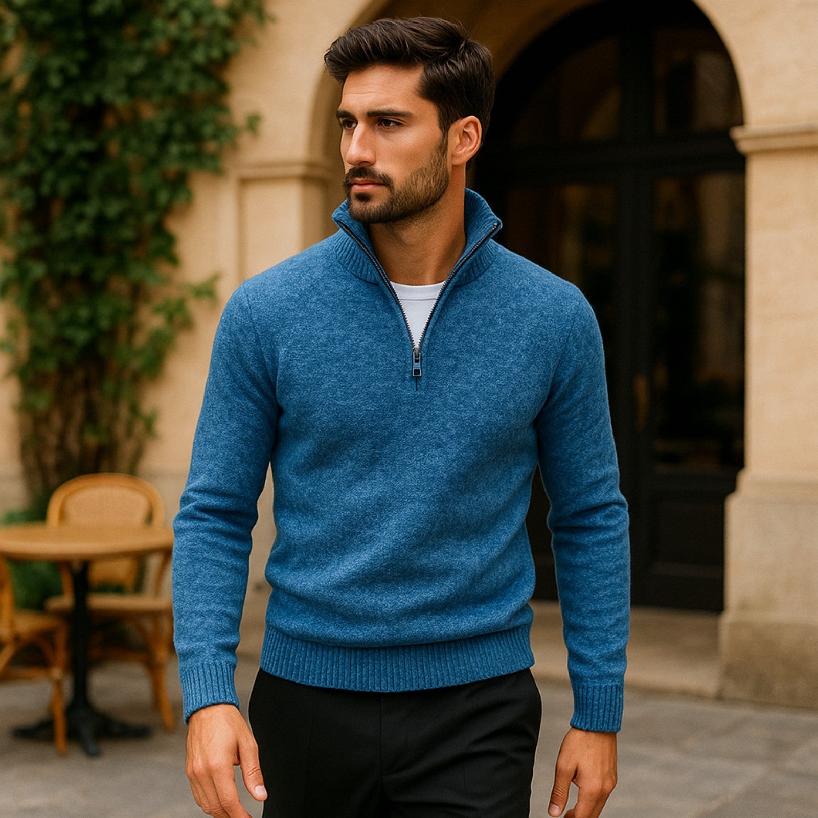 The Marseille Textured Quarter Zip Sweater