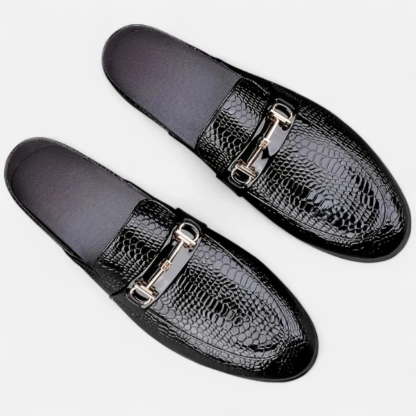Men’s Dress Loafers | Gloss-Finish Vegan Leather Slip-On Shoes with Buckle