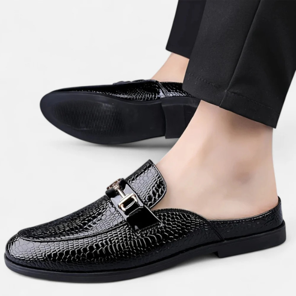 Men’s Dress Loafers | Gloss-Finish Vegan Leather Slip-On Shoes with Buckle
