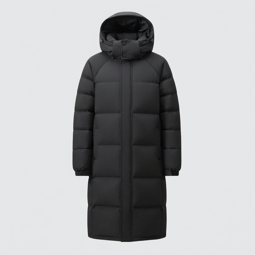 MEN’S COAT | LONG PUFFER | QUILTED | HOODED