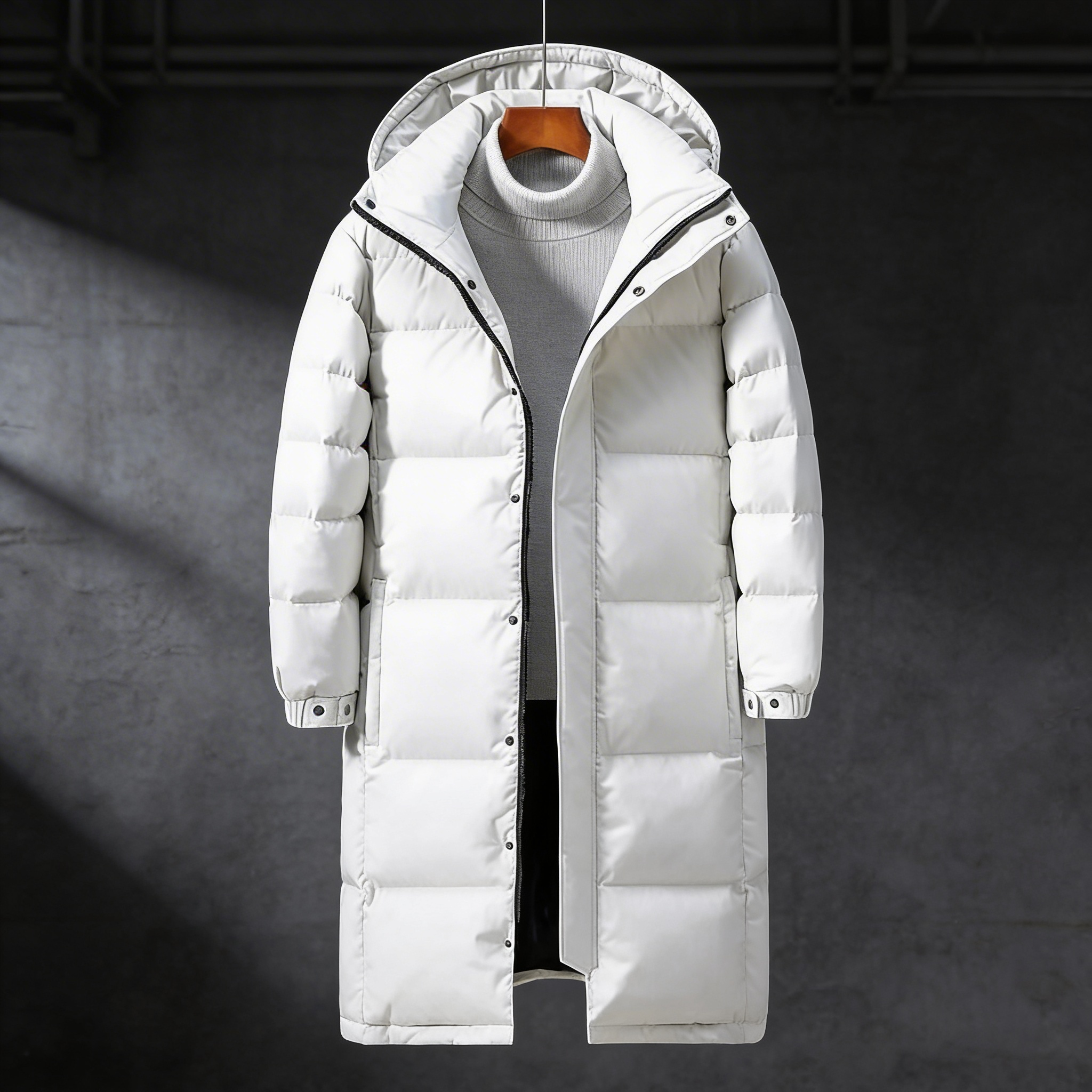 MEN’S COAT | LONG PUFFER | QUILTED | HOODED
