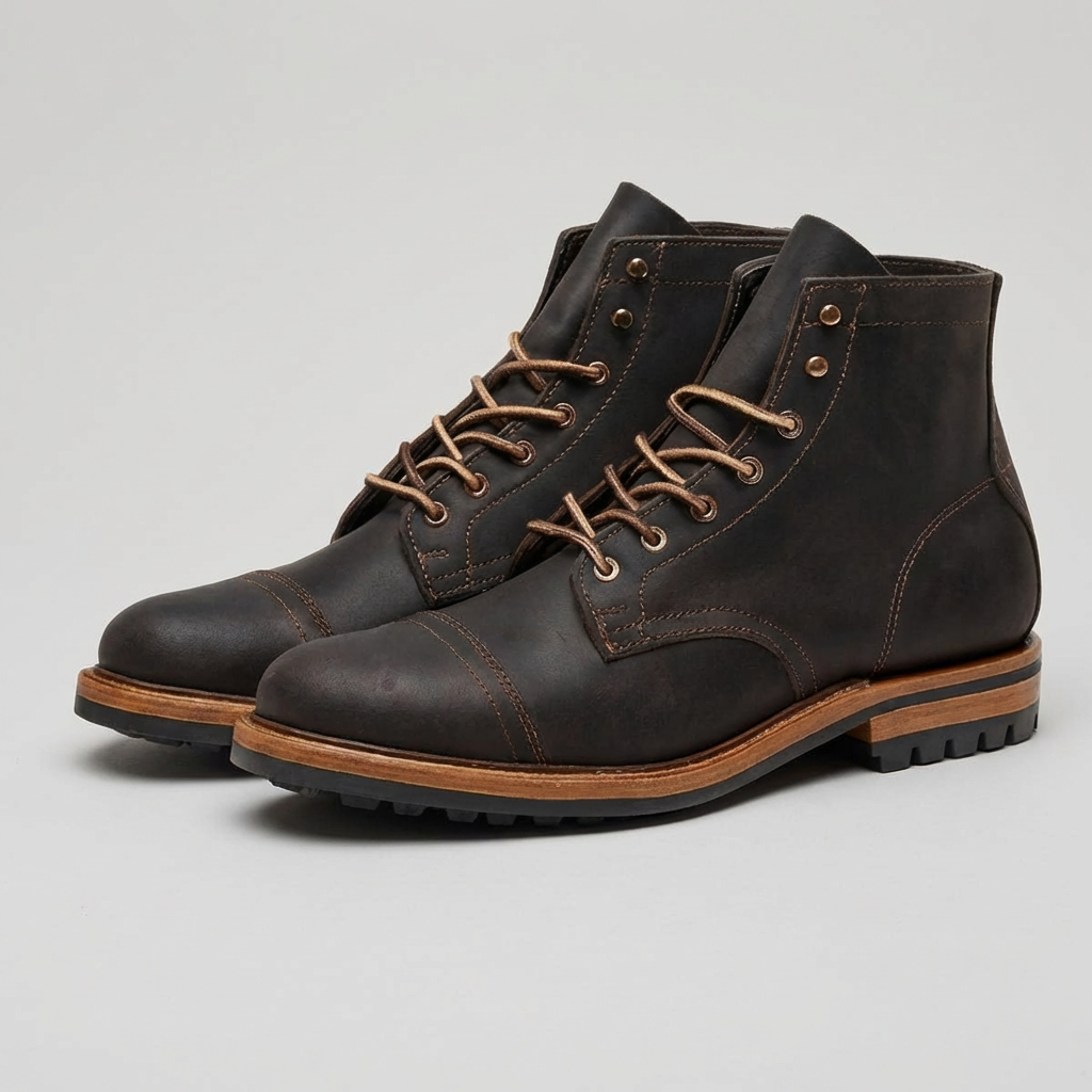 Men’s Cap-Toe Boots | Vegan Leather Lace-Up Footwear