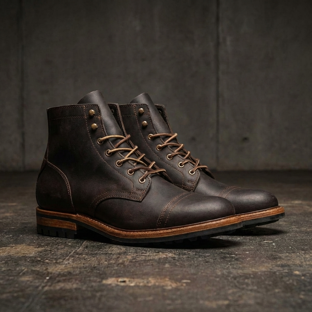 Men’s Cap-Toe Boots | Vegan Leather Lace-Up Footwear